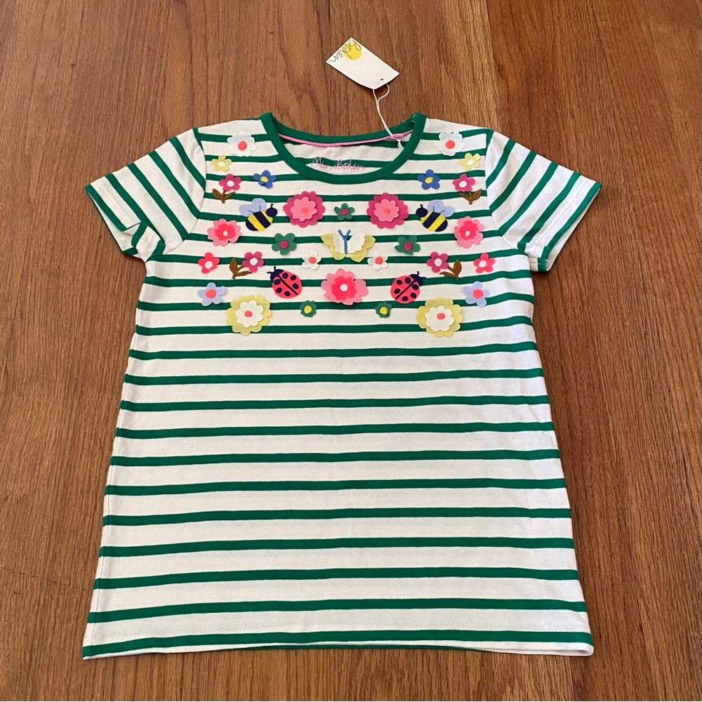 Mini Boden Tee Striped With Embroidered Bumblebee Garden
